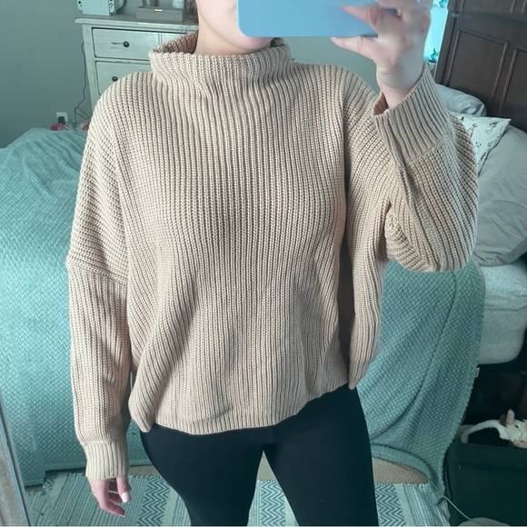 Shein Tan Knit Mock Neck Sweater - Picture 1 of 3